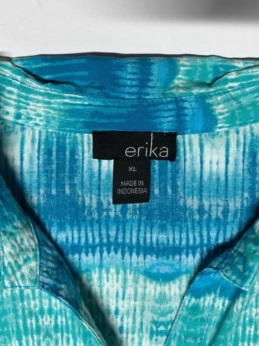 Erika Button Up Short Sleeve Blue Shirt Beach Boho Coastal Artsy Size XL - Picture 4 of 9